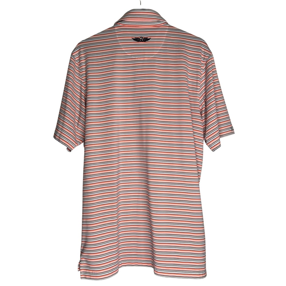 Straight Down Performance Golf Polo Shirt Mens Large Orange Gray Striped C 1903 - Picture 4 of 9